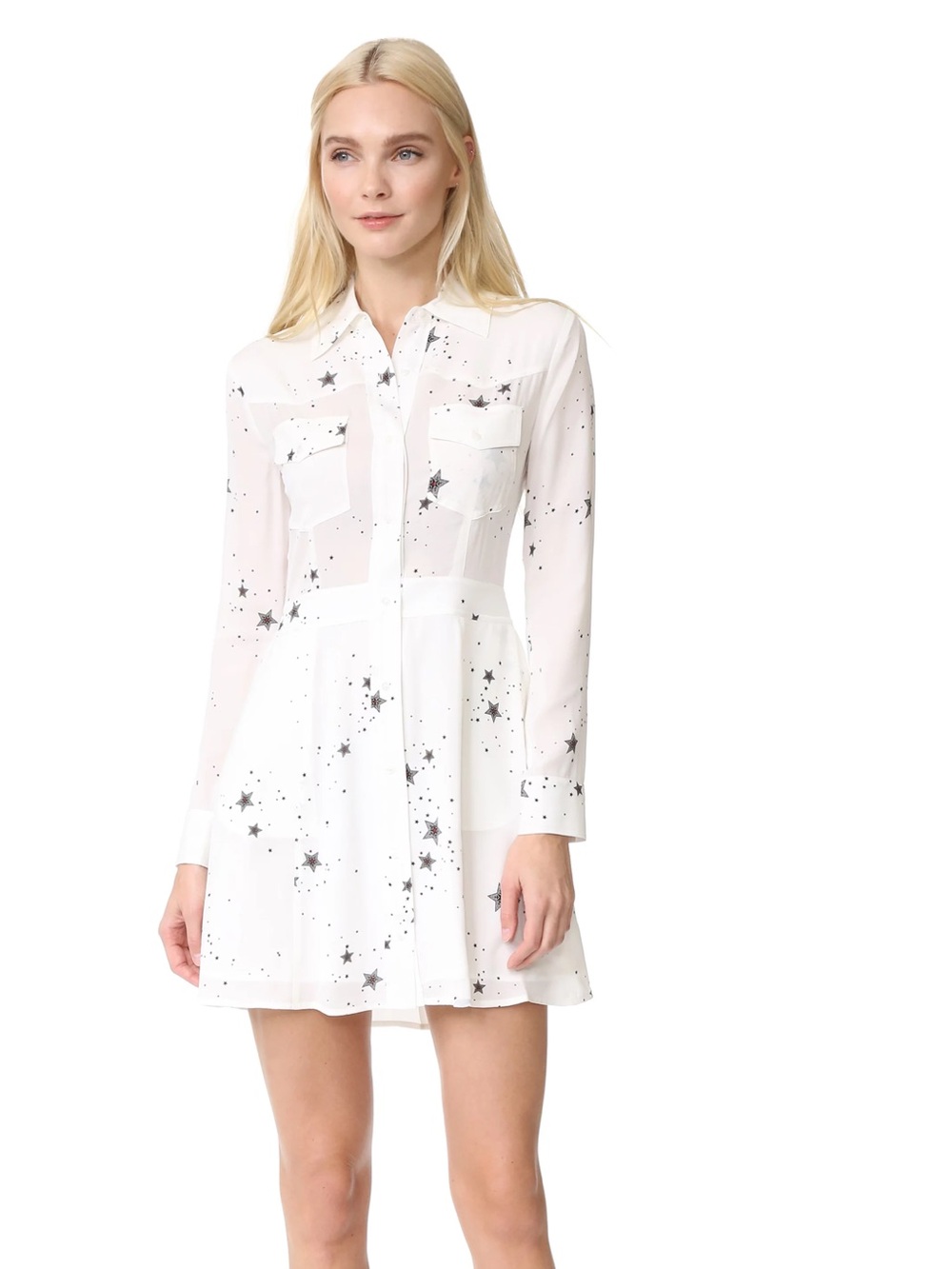 A.L.C. Pedro Star Print Mini Dress Size 2 XS 100% Silk White Black Dress ALC